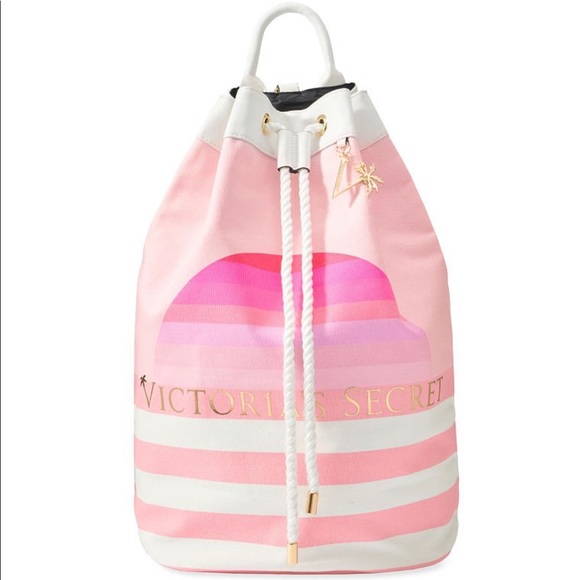 Victoria's Secret Handbags - VICTORIA'S SECRET Striped Cinch Rope Backpack